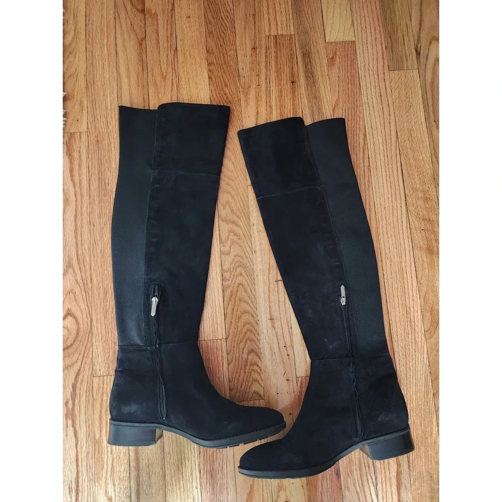 Sam Edelman Pam Black Suede Over The Knee Boots Low Block Heel Womens 9.5 M